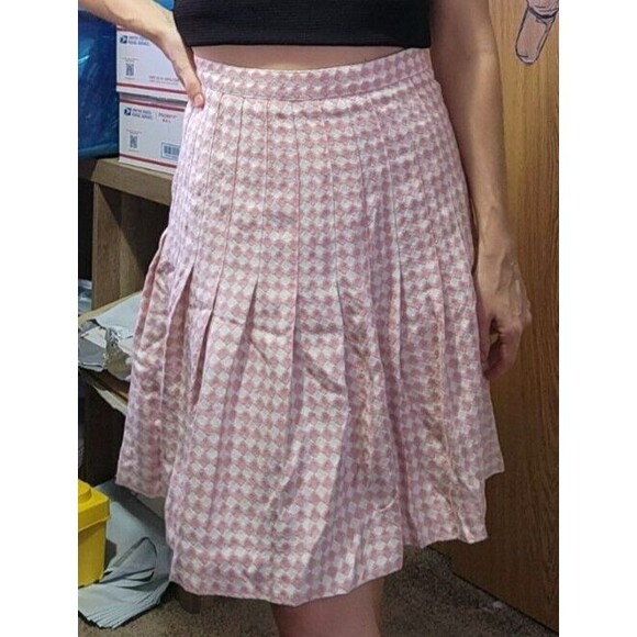 Pleated Tweed Skirt Fit & Flare Pink Skirt Geometric Diamond Womens Size 6 Med - Picture 2 of 6